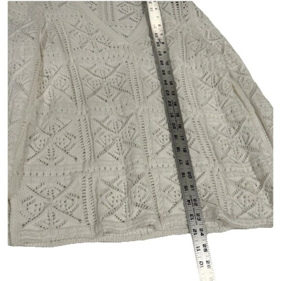 Amina Rubinacci White Crochet Knit V‎ Neck Long Sleeve Sweater Top XL Old Money - Picture 7 of 8